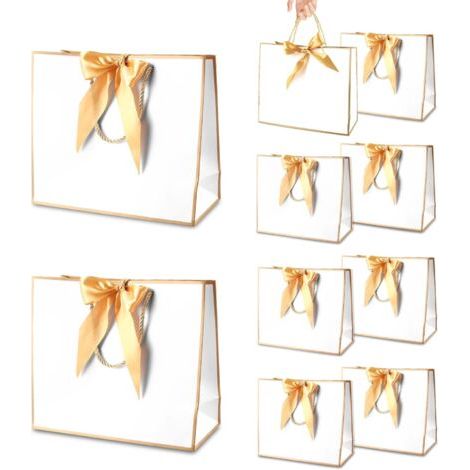 Grands Sacs Cadeaux Avec Anse, Sacs Cadeaux en Papier Avec Ruban d'Arc, Sacs Cadeaux Avec Anse, Sacs Cadeaux en Papier pour Anniversaire, Mariage, Festival, Noël, Couleur, 32 x 11 x 25 cm (10 pièces)