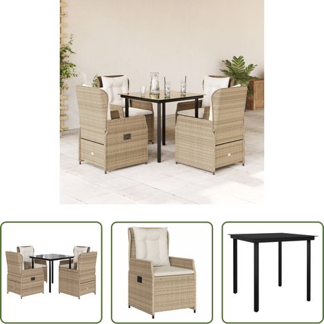 Gartenstuhl - 5-tlg. Garten-Essgruppe mit Kissen Beige Poly Rattan (1/5)