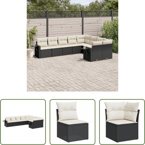 Gartensessel - 9-tlg. Garten-Sofagarnitur mit Kissen Schwarz Poly Rattan (1/5)