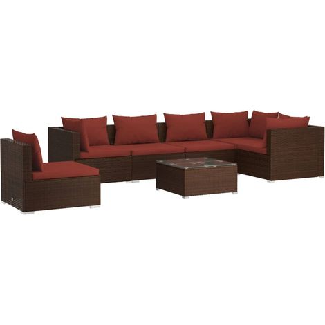 Set muebles de jardín 7 piezas y cojines ratán sintético marrón vidaXL (1/5)