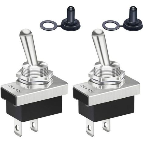 2 Interrupteurs bascule 12V 25A SPST 2 positions, capuchon étanche voiture, KN3D-101 YYV (1/4)