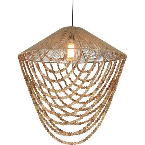 Suspension en jute et bois esprit naturel style moderne chaleureux - Bois naturel et jute clair (1/5)