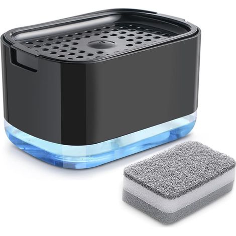 Dispenser per detersivo per piatti 2 in 1, dispenser per sapone con pompa e porta spugna, dispenser per detersivo ricaricabile (nero)