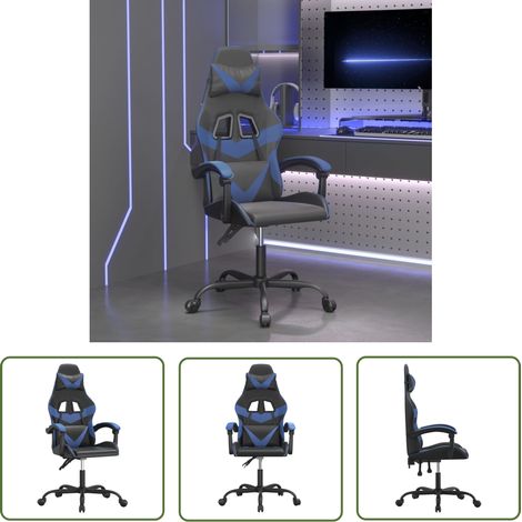 Gamingstuhl mit Kissen - vidaXL Gaming-Stuhl Drehbar Schwarz und Blau Kunstleder - Gamingstuhl Liegeposition (1/5)