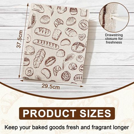 Sac a Pain Longue Conservation, Sac à Pain, Lot de 2 Reutilisable Sacs à Tarte en Lin avec Cordon, Sacs à Tarte Tissu con TPU Innenfutter, Sacchetto Pane et Idéal Frais Fruits Légumes (1/4)