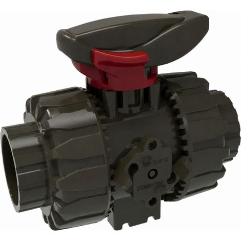 Kugelhahn mit doppelter Verbindung PVC HTA Durchmesser 32mm.
