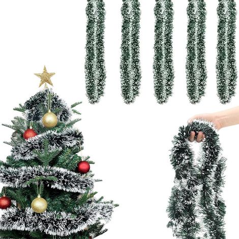 Weihnachtsgirlande 10m Grün-Weiß mit Schneeflocken-Effekt, flexibel