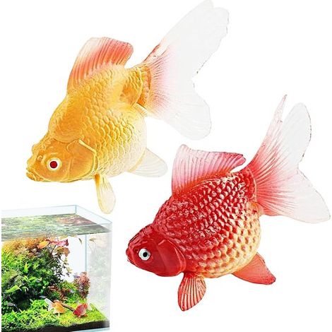 Lot de 2 poissons rouges artificiels flottants, poissons factices à mouvement naturel pour aquarium, décoration réaliste pour la maison, le bureau ou l'aquarium, cadeau idéal pour les collègues et les (1/5)