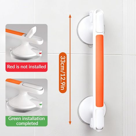 Barre d’appui à ventouses pour salle de bain sans perçage 33 cm, sécurité seniors et handicapés, douche baignoire WC - Orange