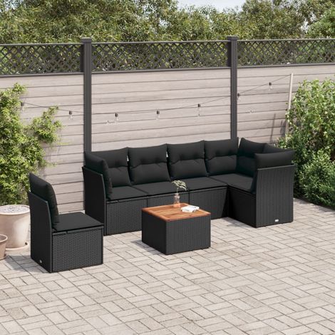 vidaXL Set de comedor de jardín 7 pzas y cojines ratán sintético negro (1/5)