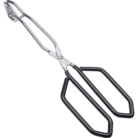 2 Edelstahl-Grillzangen, lange Grillzangen, Wurstwenderzangen, hitzebeständig, Küchenzangen, schwarz, 28,5 cm (1/5)