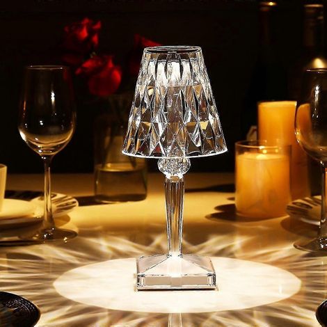 Lampe de table diamant 3 couleurs, lampe de table LED cristal rechargeable avec capteur tactile et variateur d'intensité, idéale pour les chevets. (1/4)