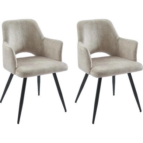 Sedia con braccioli in Tessuto e Metallo Nero Beige - Lotto di 2 - KADIJA (1/5)