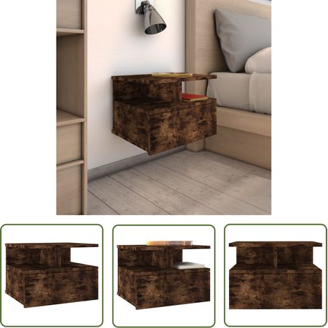 The Living Store Nachttisch Hängend Räuchereiche 40x31x27 cm Holzwerkstoff - Wandhängender Nachttisch - Holznachtisch - Kommode - Schrankwand Regal - Wohnzimmer Deko (1/5)