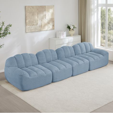 Sofá modular de 4 plazas azul de tela, espuma 32D, 366 x 104 x 79 cm OKMYHOME (1/5)