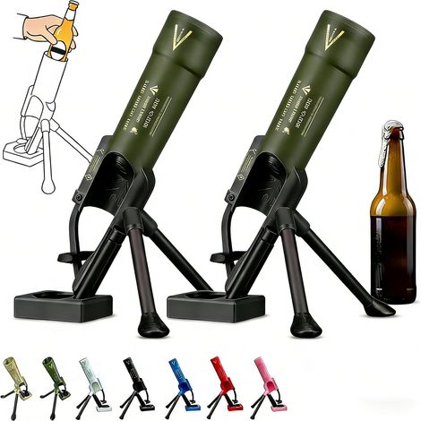 Lot de 2 décapsuleurs en forme de mortier - Éjection automatique des capsules avec mécanisme à pression - Décapsuleur de bière amusant et amusant - Ouvre-bouteille mains libres (bleu, 2 pièces) (1/5)
