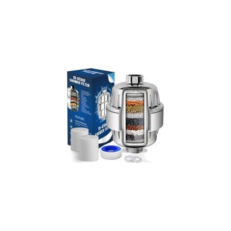 Filtre Douche Anti Calcaire à 15 Étapes Avec Vitamine C - Filtre de Douche Haut Débit pour Éliminer le Chlore et Fluorure - 2 Cartouches Incluses - Filtre de Douchette (1/5)