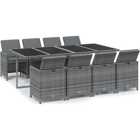 Maison Exclusive - 9-tlg. Garten-Essgruppe mit Kissen Poly Rattan