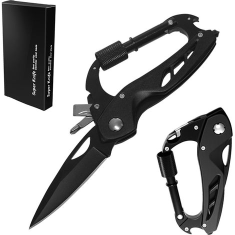Beyamis Outil multifonction 6 en 1 pour l'escalade (comprenant couteau pliant, ouvre-bouteille, brise-vitre et tournevis), noir. (1/5)