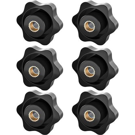 Lot de 6 boutons de serrage à écrou étoile M8, filetage moleté, adaptés aux meubles et aux équipements électroniques. (1/5)