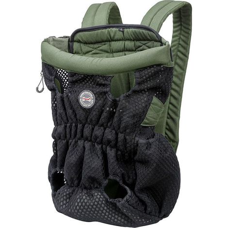 Dog and cat backpack – Comfortable and breathable front carrying strap with safety hook, ideal for travel, hiking and camping (Olive Green, L) (1/4)