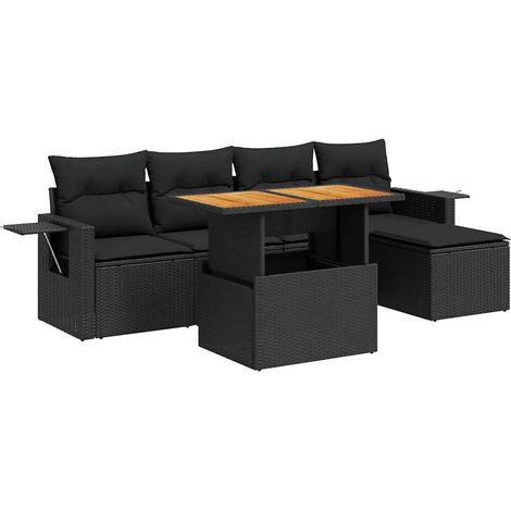 Maison Exclusive - Set Divano da Giardino 6 pz con Cuscini Nero in Polyrattan (1/5)