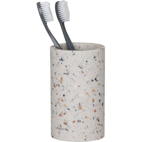 Porte Brosse à Dents, Support pour Brosse à Dents et Porte-Dentifrice, Gobelet, en Céramique à Dents Électrique pour Le Plan de Travail, Terrazzo (1/2)