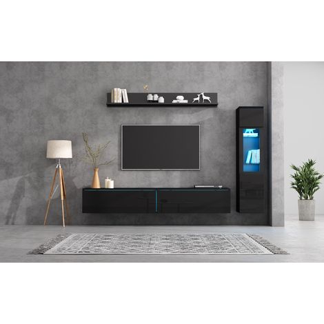 Conjunto TV 3 piezas, mueble 180x33x30 cm negro LED RGB para salón – MEUBLIV (1/5)