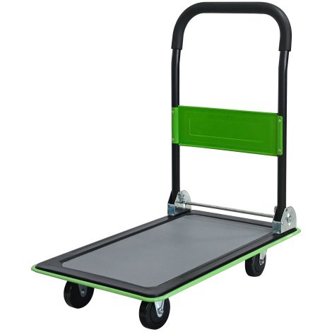 Plattformwagen klappbar 150 kg 73 x 47 x 83 cm, Flachbettkarre faltbar mit 360° Schwenkrädern, Handwagen für Lager, Beladung und Transport, Grün