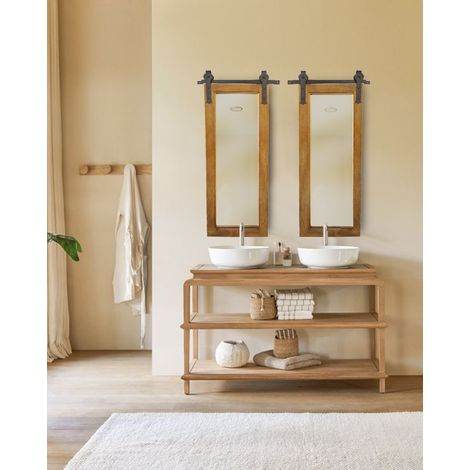 Zara - Lot de 2 miroirs mural rectangulaire en bois massif et métal (1/5)