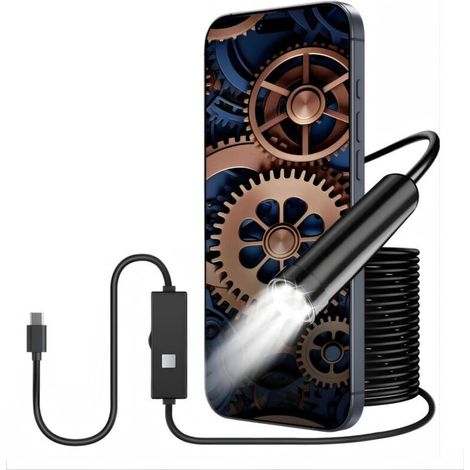 Caméra d'inspection endoscopique 10m – Câble semi-rigide 8mm – 6 LED – IP67 étanche – Compatible Android et iOS (1/5)