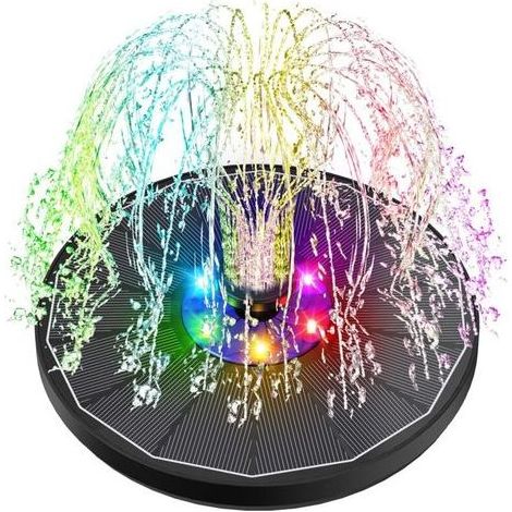 FENOPLASTICAFontaine Solaire LED Colorées, 3.5W Extérieur Flottante Pompe Bassin Solaire, 2200mAh Batterie, 2025 Fontaine Solaire Verre avec 7 Buses & 4 Tiges Fixes pour Bain d'oiseaux Aquarium Jardin (1/5)