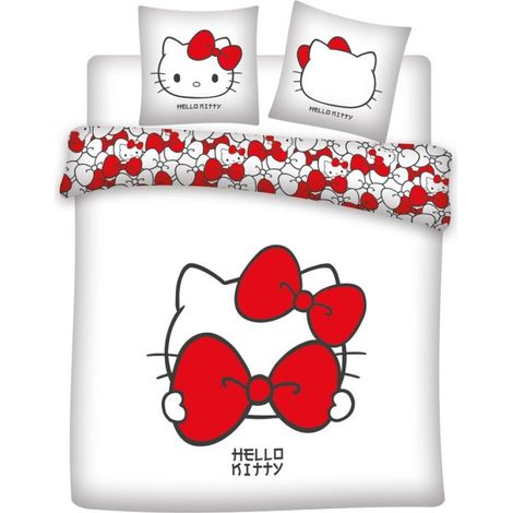 Parure de lit double 240x220 cm Hello Kitty Rose blanche