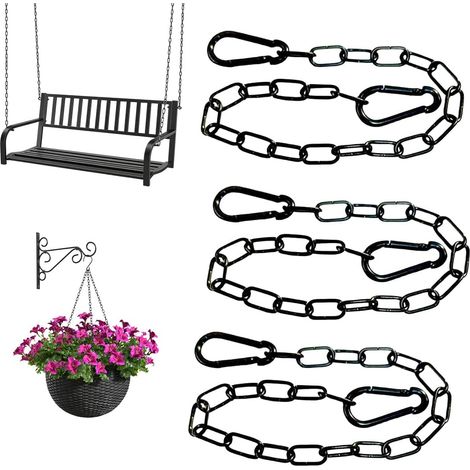 Chaîne noire en acier inoxydable de 0,6 m, 3 pièces, avec mousqueton, pour portails de clôture, portillons de jardin, grilles de cage pour animaux, 60 cm/ 23,6 pouces (1/5)