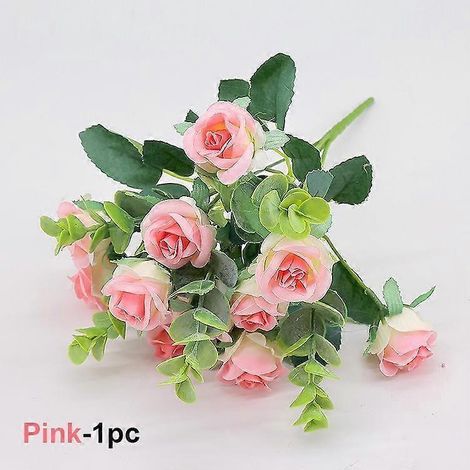 11 têtes d'eucalyptus « petites roses » pour décoration intérieure et de mariage, fleurs artificielles en plastiquerose (1/5)