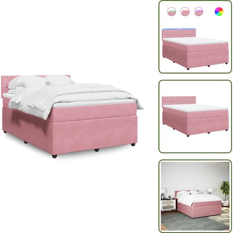 vidaXL Sommier à lattes de lit avec matelas Rose 160x200 cm Velours (1/5)