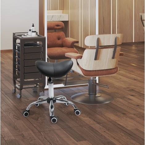 Sgabello sella girevole regolabile in altezza nero con rotelle, in similpelle, per ufficio e salone (1/5)