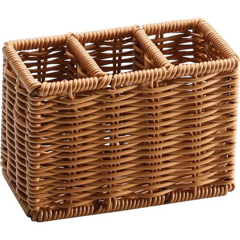 Boîte de rangement de bureau, panier de rangement tressé marron clair pour comptoir (1/5)