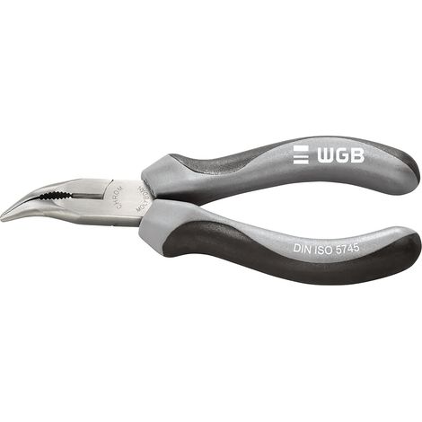 WGB Flachrundzange gebogen - Schnabelzange mit 2K-Griff, Storchschnabelzange Länge 200mm, Stahl verchromt matt poliert (1/2)
