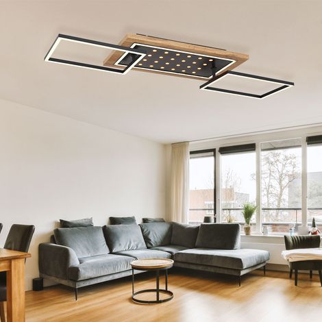 Plafoniera LED plafoniera nera da soggiorno aspetto legno, struttura orientabile su 3 livelli di illuminazione, metallo, 48W 2100lm 3000K bianco caldo, L 96 cm (1/5)