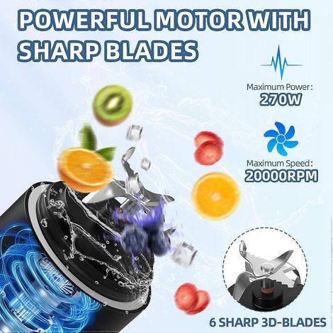 Blender portable DENOKIN, bol de 590 ml, blender sans fil de taille individuelle pour milkshakes et smoothies, avec 6 lames, idéal pour la cuisine, la maison et les voyages. (1/4)