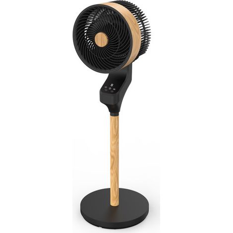 FABRILAMP Ventilador Pie Bizancio Negro/haya 50w 3velocidades 95x30x30 Oscilante,tactil Display,remoto Y Temporizador