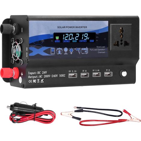 Convertisseur de tension 4000W Xuyuan pour voiture avec lumière ambiante LED couleur, 4 ports USB chargeur véhicule, adaptateur 24V (1/5)