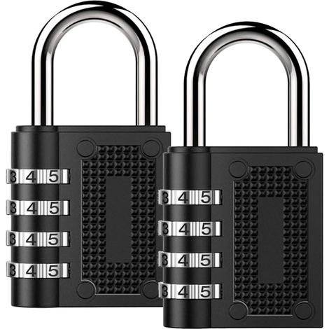 Cadenas de sécurité à combinaison - [Lot de 2] Cadenas résistant aux intempéries avec molette lisse à 4 chiffres pour école, salle de sport, rangement extérieur, armoire - Noir