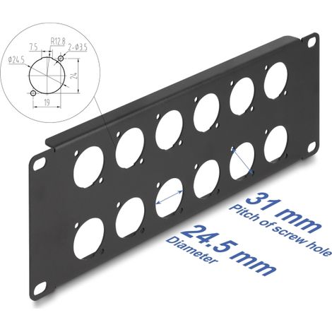 Delock Panel de conexiÃ³n Tipo-D de 10, 12 puertos 2U negro