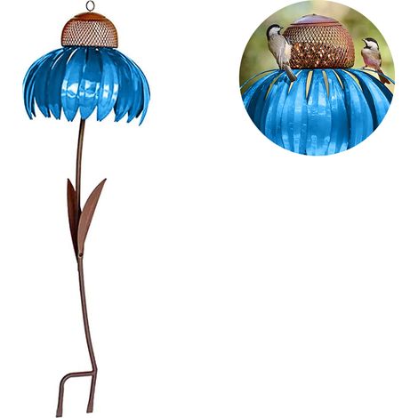 1 Mangeoire à oiseaux sur pied, métal antirouille, design floral, panneaux transparents, pour jardin extérieur (1/5)