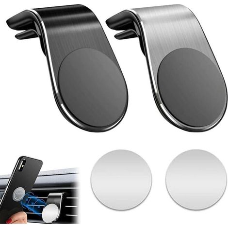 Lot de 2 supports magnétiques pour grille d'aération de voiture (noir, argent) (1/5)