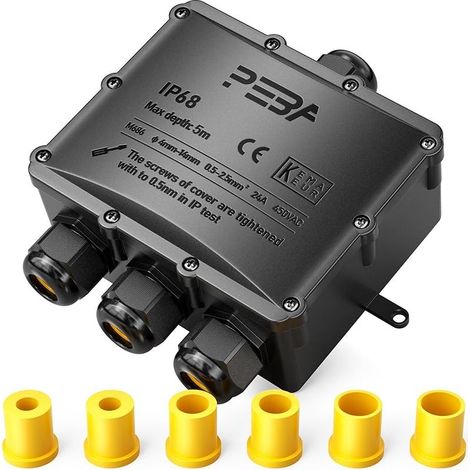 Boîte dérivation étanche extérieur IP68, connecteur 4 voies étanche pour câble 4-14 mm, noir (1/5)