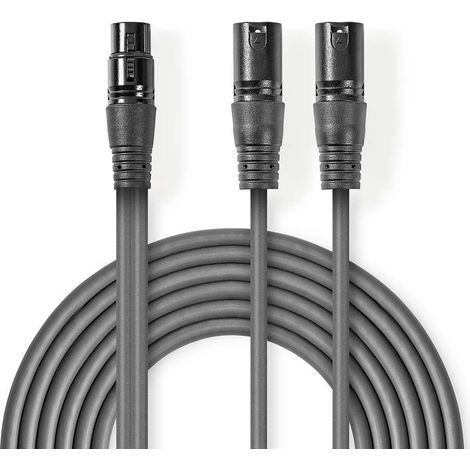 Cable de audio balanceado 2x xlr macho de 3 pines xlr hembra de 3 pines niquelado 150 metros redondo pvc gris oscuro funda de carton
