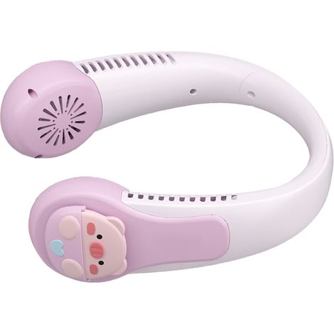 Nackenventilator mit Cartoon-Motiv, tragbar, USB-aufladbar, leiser Betrieb, verdrehsicher, mit eingebautem Akku, für Kinder, Erwachsene und Outdoor-Sportarten (Schwein) (1/5)